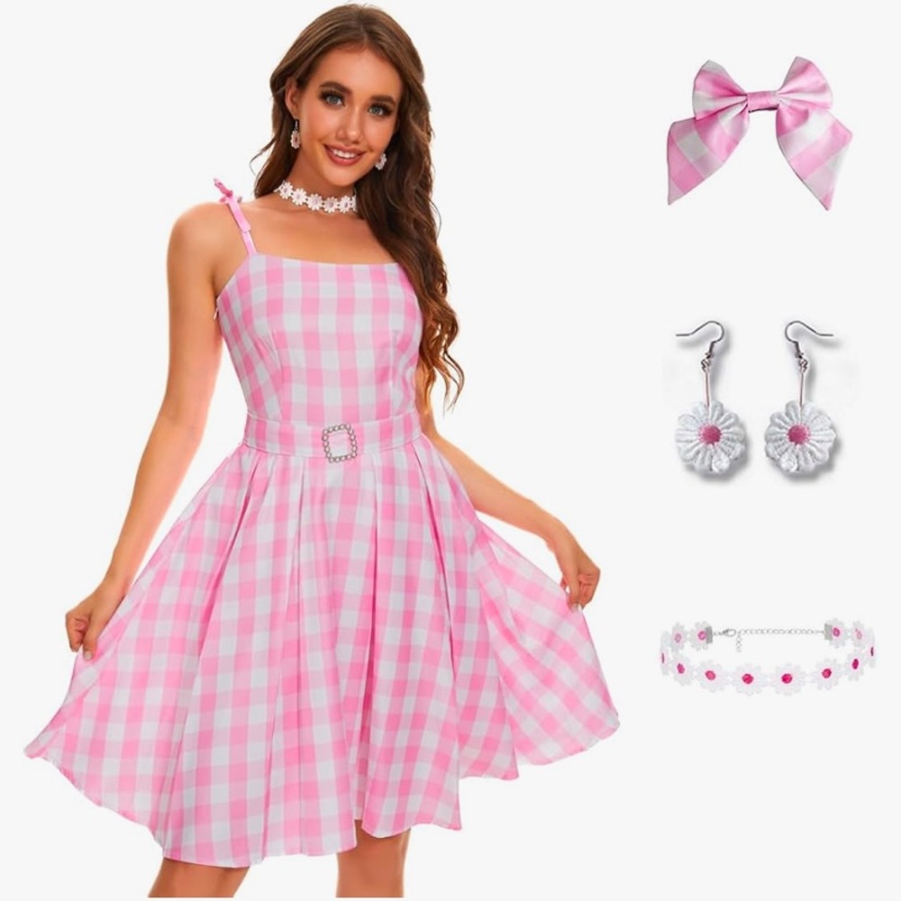 The Barbie Movie Full Costume, Wig, & Doll BUNDLE